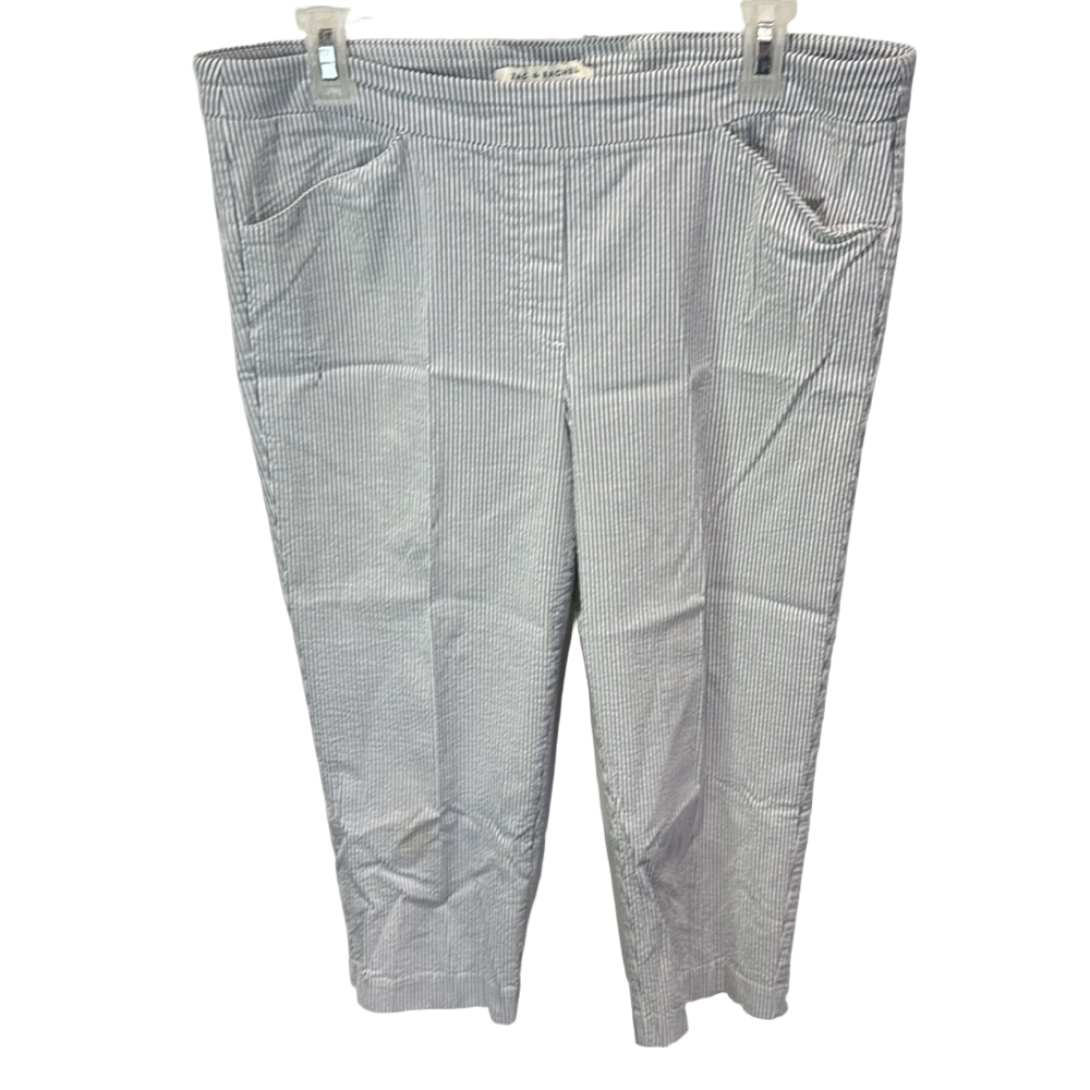Zac & Rachel Gray White Striped Stretch Elastic‎ Waist Trousers Women's Size 12